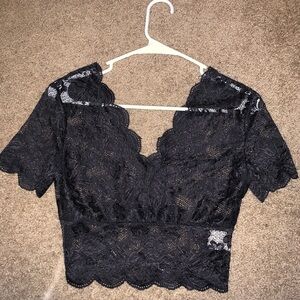 Sweetheart lace see through crop top